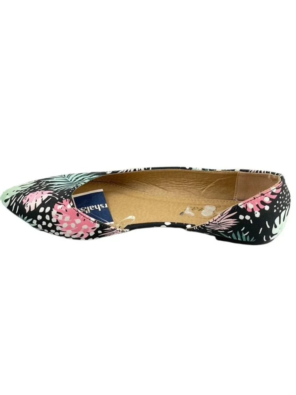 Tropical Print Womens Pointed-Toe Ballet Flats Size 7 Jynx Black With Pink & Gre - Picture 10 of 11